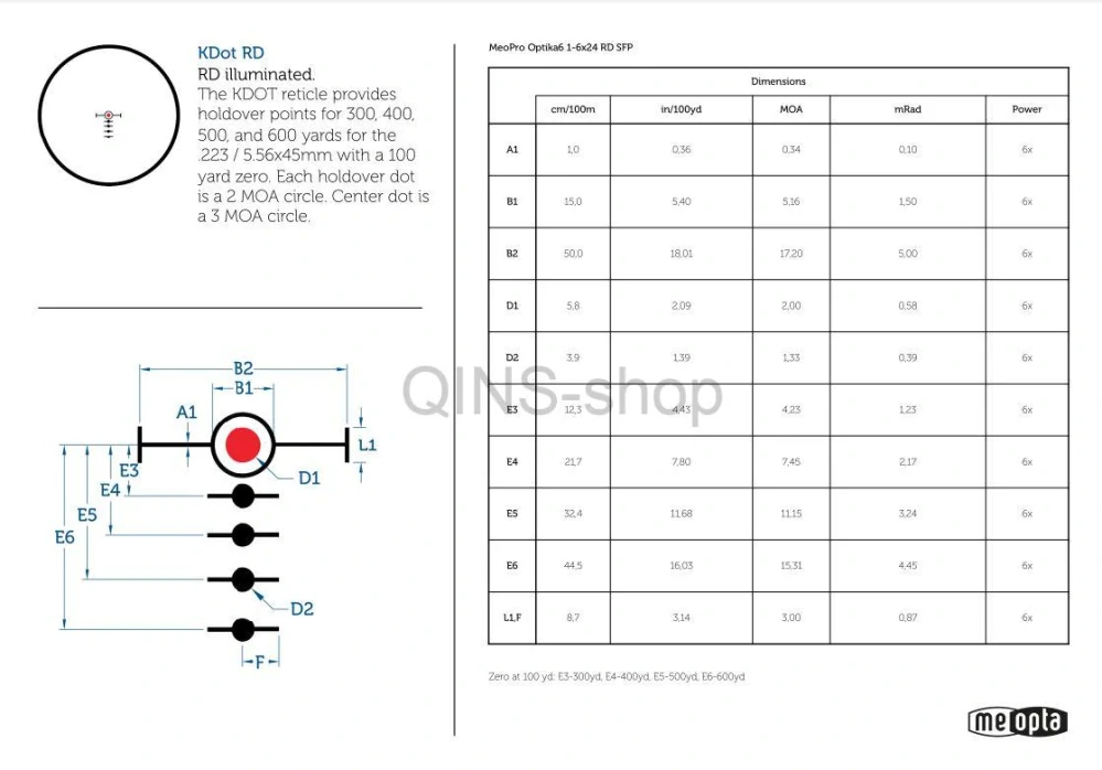 Puškohled Meopta Optika6 1-6x24 RD SFP K-Dot RD